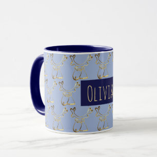 Mug Drôle Mignonne Reindeer Motif Élégant Bleu Faux Or