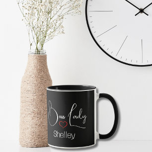 Mug Drôle moderne Boss Lady noir et blanc Script