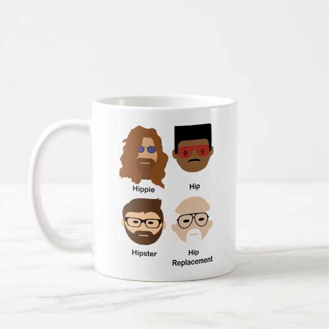 Mug drôle montrant l'évolution du mot hip (Gauche)
