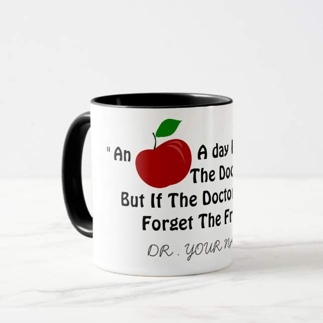 Mug Drôle Mur Docteur Red Apple Joke Nom personnalisé (Devant gauche)