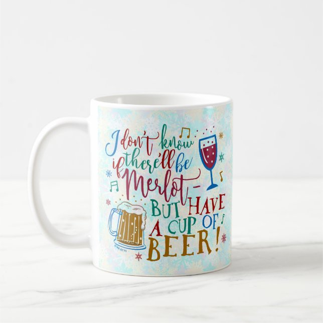 Mug Drôle Noël Merlot Vin Bière Typographie Humour (Gauche)