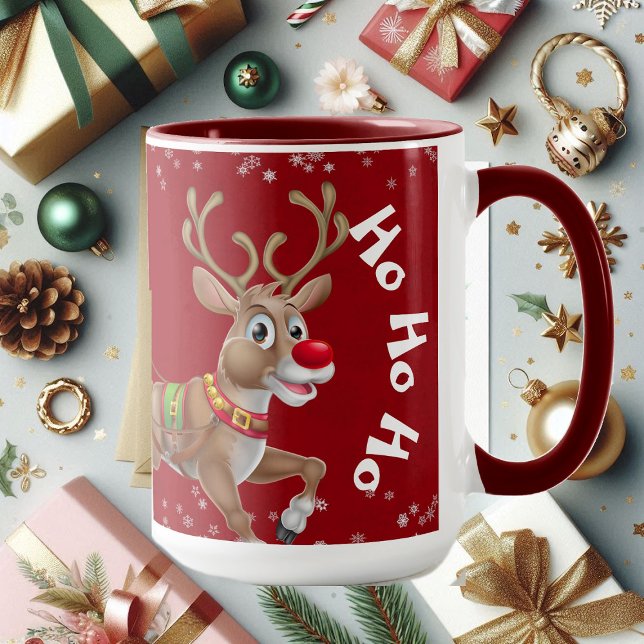 Mug Drôle Noël Père Noël Reindeer Sleigh Ho-Ho-Ho Roug (Funny Christmas Santa Reindeer Sleigh Ho-Ho-Ho Red Mug)