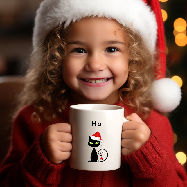 Mug Drôle noir assis Père Noël Chat de Noël (Créateur téléchargé)