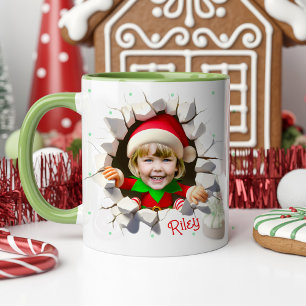 Mug Drôle Nom de lutin de Noël avec photo personnalisé