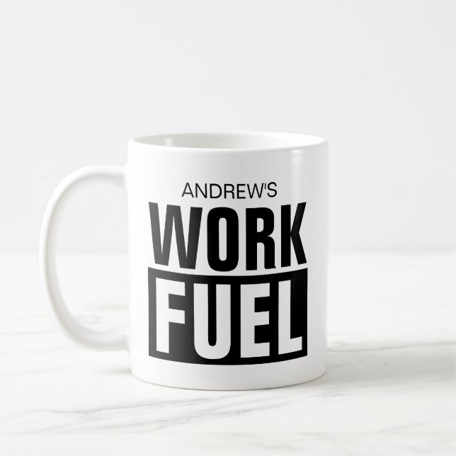 Mug Drôle nom personnalisé Travail Carburant café cade (Gauche)