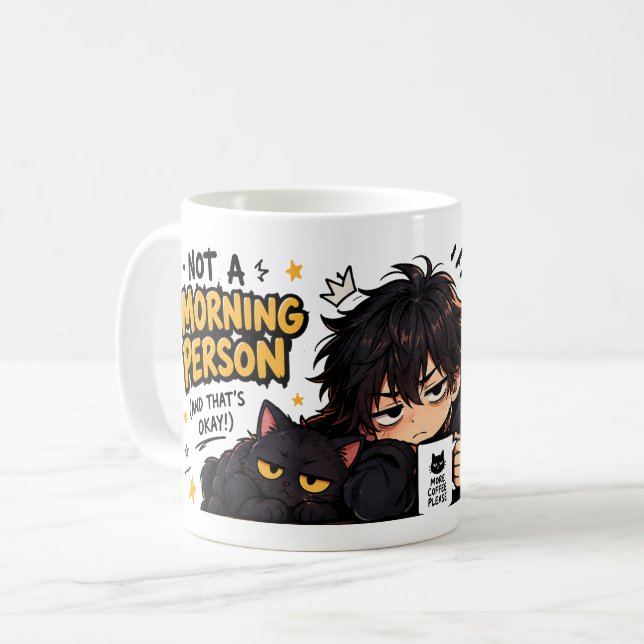 Mug Drôle Pas Un Matinal Café Chibi Chat (Devant gauche)