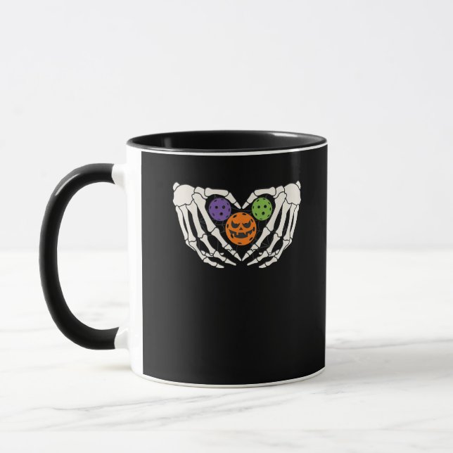 Mug Drôle Pickle Halloween Squelette Mains Coeur Pumpk (Gauche)