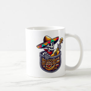 Mug Drôle Skeleton Mariachi Guitare Pocket Cinco De Ma