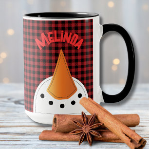 Mug Drôle Snowman Visage Buffalo Plaid Vacances Pays