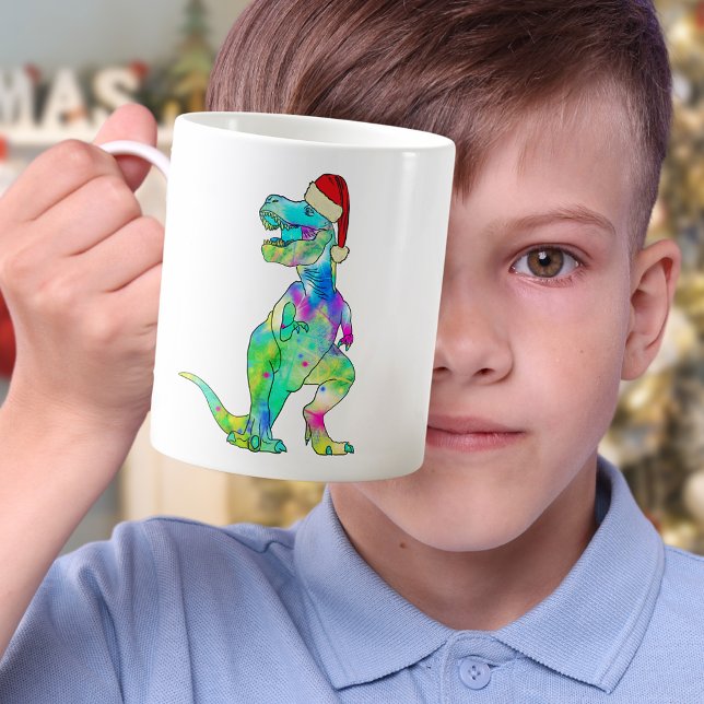 Mug Drôle T-Rex Dinosaur Noël (Christmas dinosaur T-Rex Santa colorful holiday mug)