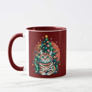 Mug Drôle Tabby Chat Merry Xmas Pyjamas Chritsmas Arbr