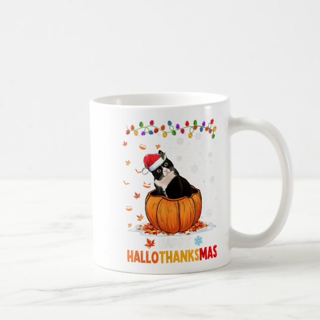 Mug Drôle Tuxedo Chat sur Citrouille Hallothanksmas Ha (Droite)