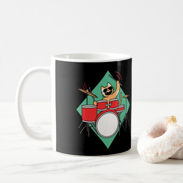 Mug Drummer Cat Drummer Musicien Drumsticks (Avec donut)