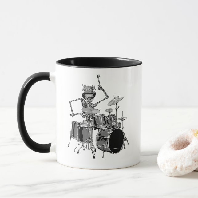 Mug Drummer de la bande de squelette (Avec donut)