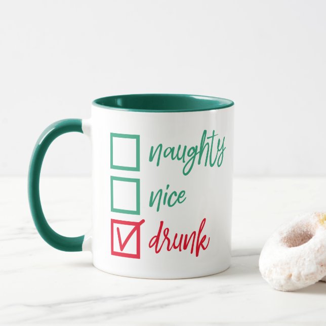 Mug Drunk Not Naughty ou Nice | Funny Humour de Noël (Avec donut)