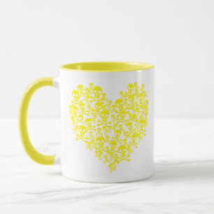 Mug du coeur du crâne jaune