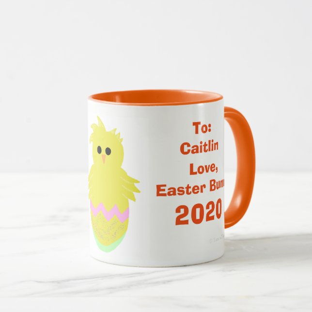 Mug Du lapin de Pâques Pink Green Chick Keepsaké (Devant droit)