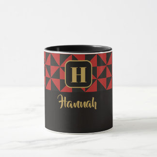Mug Duo Geo Black & Crimson Red Custom Names