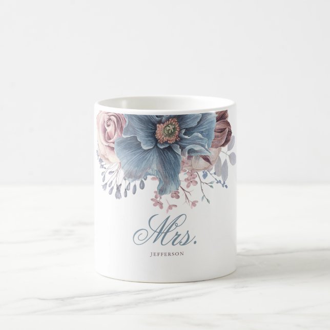 Mug Dusty Blue et Mauve Floral Mariage MRS ou MR (Centre)