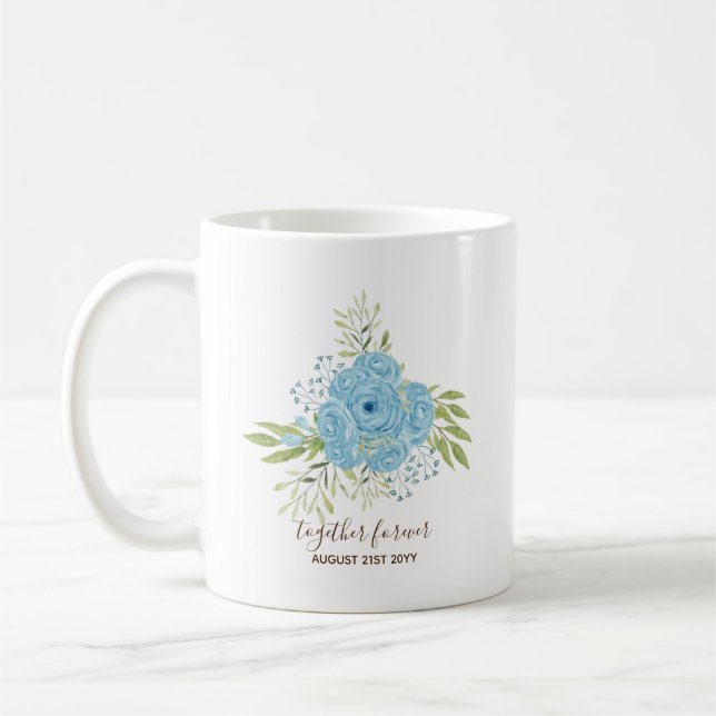 Mug Dusty Blue Roses NewlyWeds Mariage cadeau personne (Gauche)