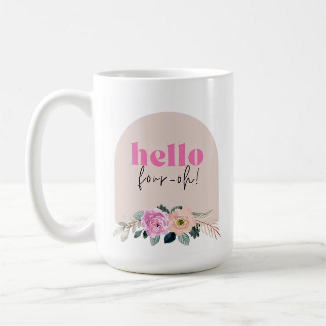 Mug Dusty Rose floral "hello quatre oh" rétro (Gauche)