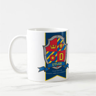 Mug Dylan lettre D héraldry rouge bleu nom signifiant 