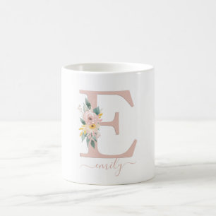 Mug E - Monogramme Brosse florale spécifique au client