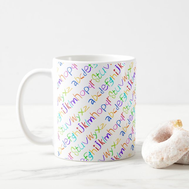 Mug EAC coloré arc-en-ciel Crayons écriture manuscrite (Avec donut)