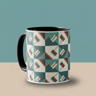 Mug Earth Grid Teal and Brown 