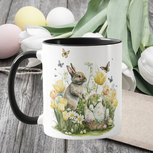 Mug Easter Bunny Aquarelle Jardin de printemps (Créateur téléchargé)