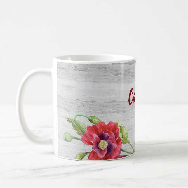 Mug Eau-couleur Rouge Poppies Floral Illustration (Gauche)