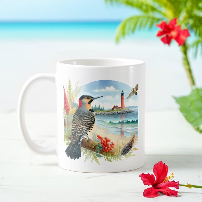 Mug Eau d'été Northern Flicker sur la plage (Créateur téléchargé)