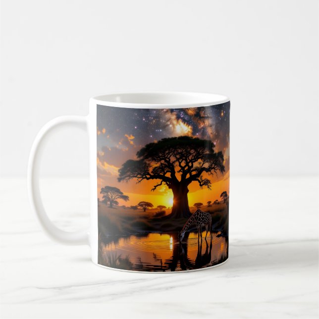 Mug Eau potable de girafe dans le coucher de soleil af (Gauche)