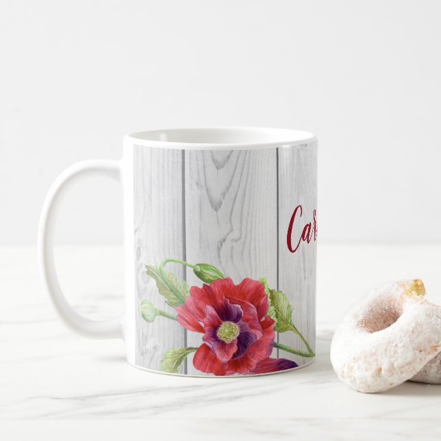 Mug Eau Rustique Pépites rouges Illustration florale (Avec donut)