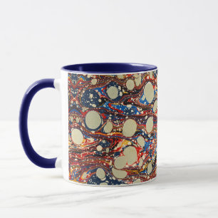 MUG EAUX ABSTRAITES ROUGES BLEU MARBLÉES, CERCLES BLAN