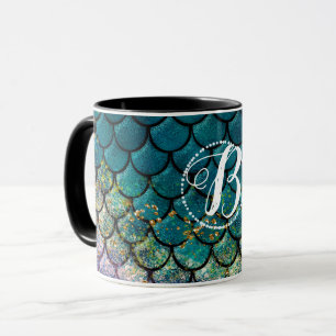 Mug Écaille de Poisson Sirène Glam Turquoise Violet Or