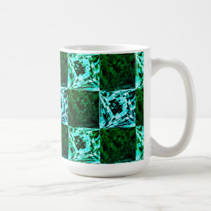 Mug Échecs ou cyan vert et bleu ciel, avec rectangle