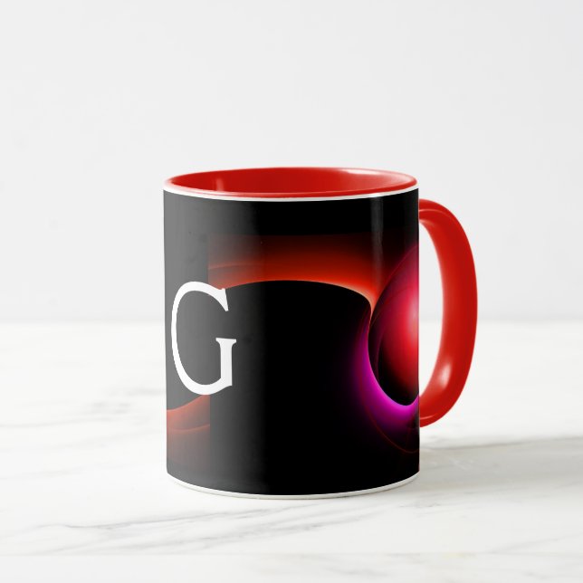 Mug ECLIPSE MONOGRAM Rouge rose Fractures noires (Devant droit)