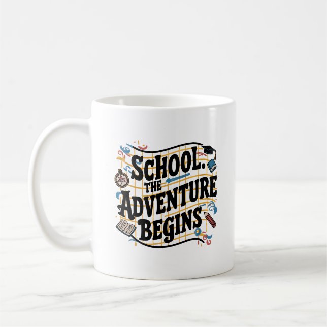 Mug École L'aventure commence une citation amusante (Gauche)