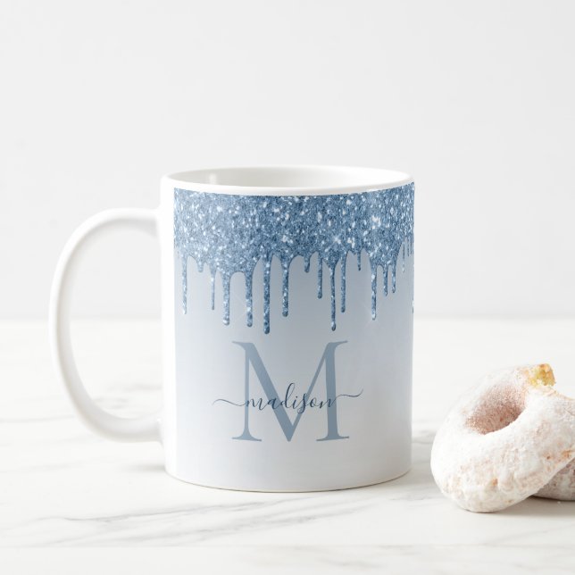 Mug Écran Monogramme de Parties scintillant bleu pouss (Avec donut)