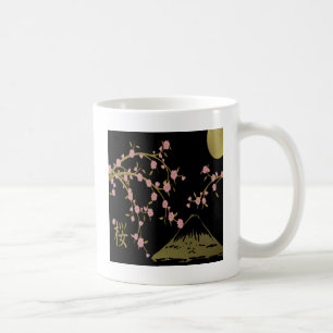 Mug Écran noir rose Sakura or noir