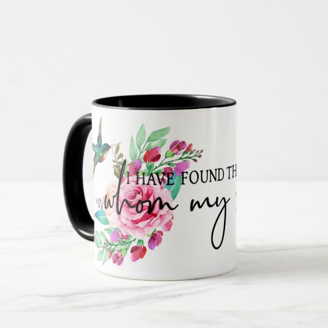 Mug Écriture Bible Verse Rose Rose Oiseau Religieux (Devant gauche)