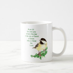 Mug Écriture chrétienne de Noël Chickadee Oiseau Art