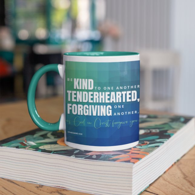 Mug Écriture chrétienne Soyez gentil Verse Bleu Vert (Créateur téléchargé)
