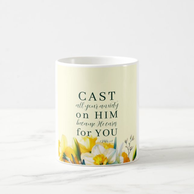 Mug Écriture florale 1 Pierre 5:7 (Centre)