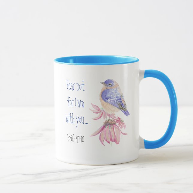 Mug Écriture Inspirationnelle Isaïe 40:10 Bluebird (Droite)