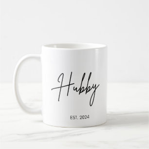 Mug Écriture manuscrite simple Hubby Wifey Mariage Dat