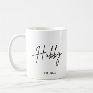 Mug Écriture manuscrite simple Hubby Wifey Mariage Dat
