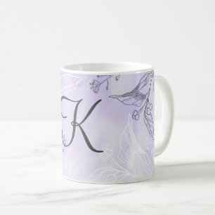 Mug Écriture Monogramme Blanc Gris Violet Floral 