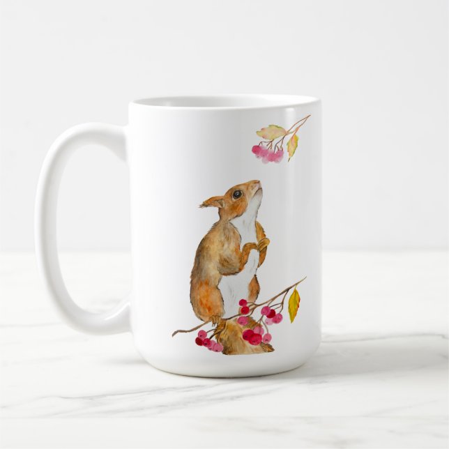 Mug Écureuil d'aquarelle drôle sur une branche avec de (Gauche)